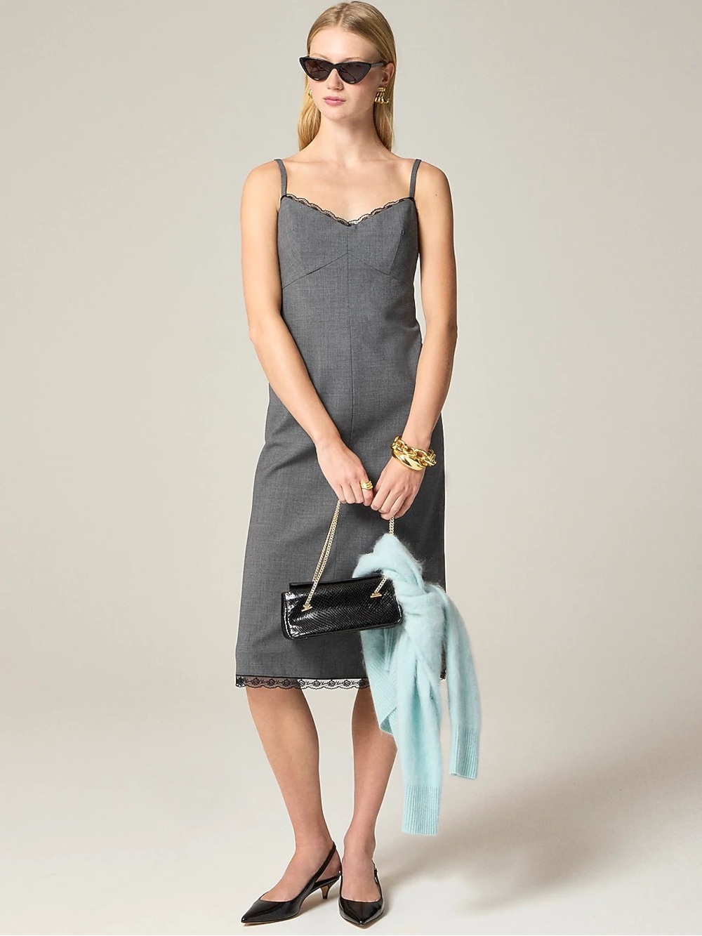 NEW! J Crew Collection Gray Slip Dress in Italian Bi-Stretch Wool Blend Size 10